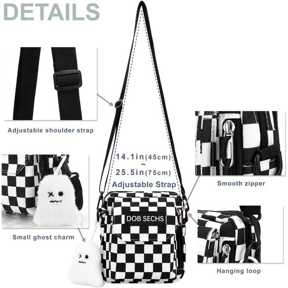 Women's Black White Small Cell Phone Purse Crossbody Wallet Single Shoulder Bag - Picture 5 of 9